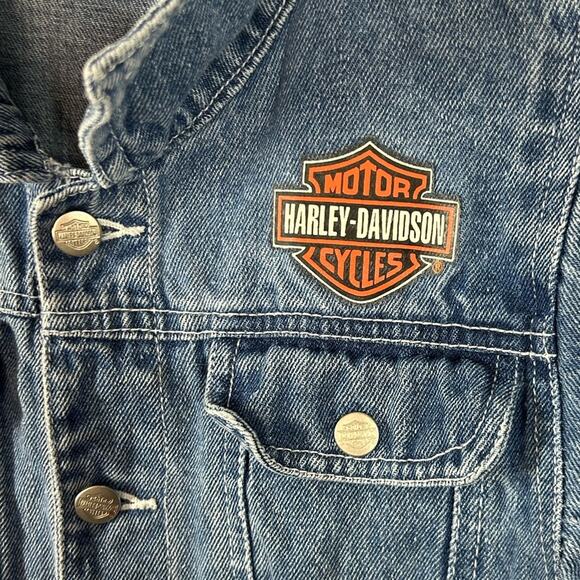 Harley Davidson Motorcycle Blue Jean Denim Logo Trucker Jacket Big Kid 12/14 - Picture 6 of 12